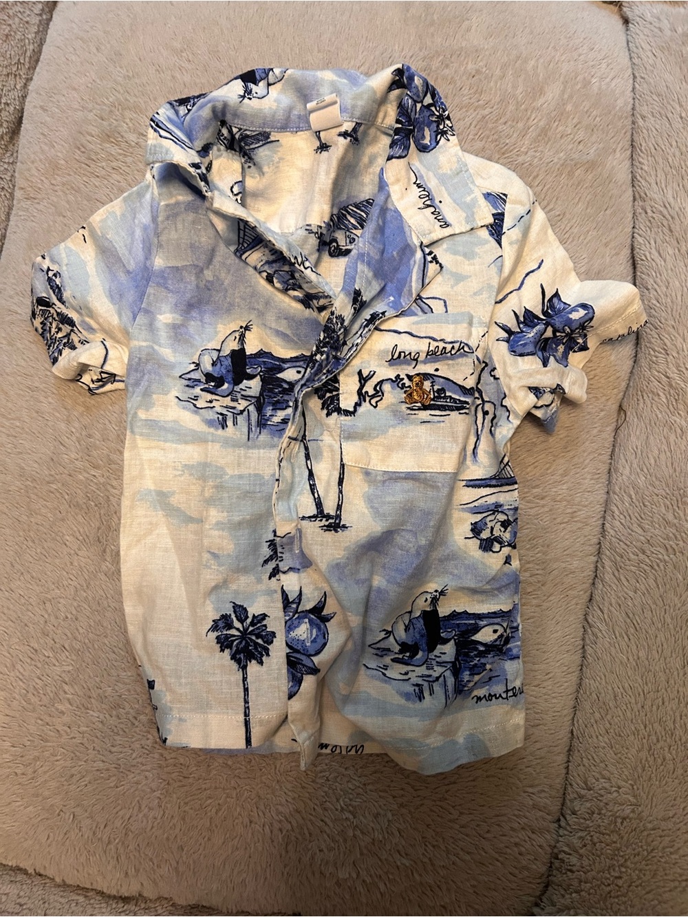GAP Short-Sleeve Button-Down Hawaiian Shirt - Blue & White